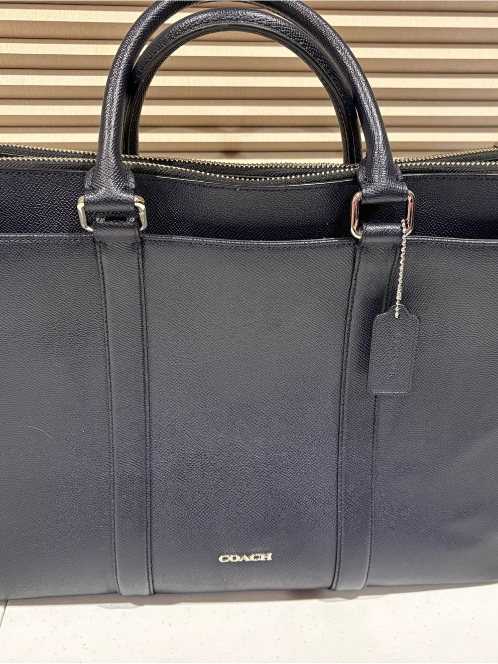 Coach Black Leather Laptop Briefcase with Silver Hardware